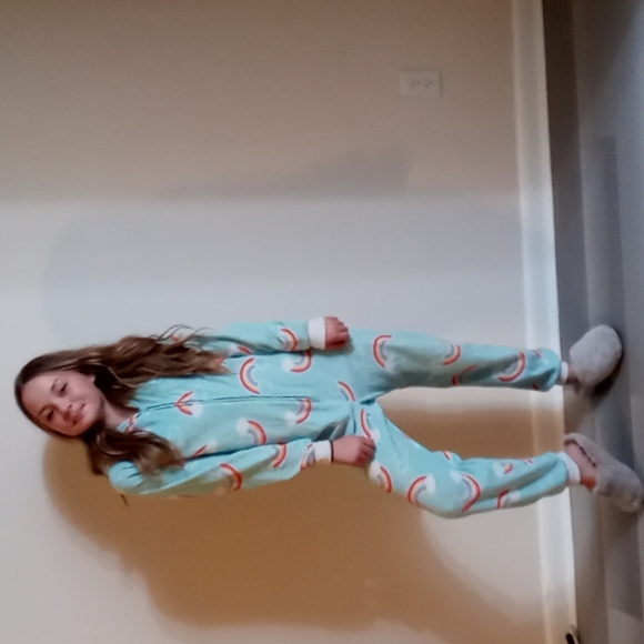 Big Girl's,Super Soft & Cute,Mint Green,🌈 Unicorn🦄,Hooded,Onsie, Zip Down,PJ's - Picture 9 of 17